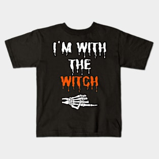 I'm With The Witch Skeleton Hand Funny Halloween Matching Couple Kids T-Shirt